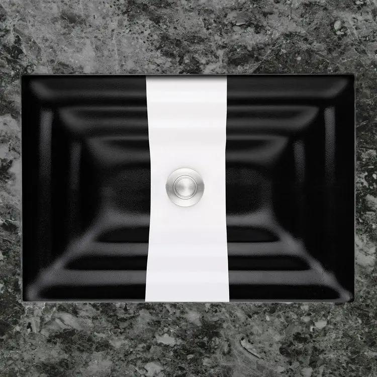 black glass with white accent sink