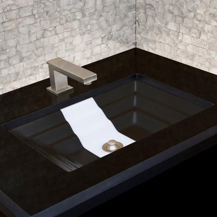 black glass with white accent sink