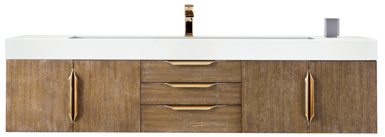 James Martin Vanities Columbia 72" Single Wall Mount Vanity With Radiant Gold Base and Glossy White Composite Stone Top