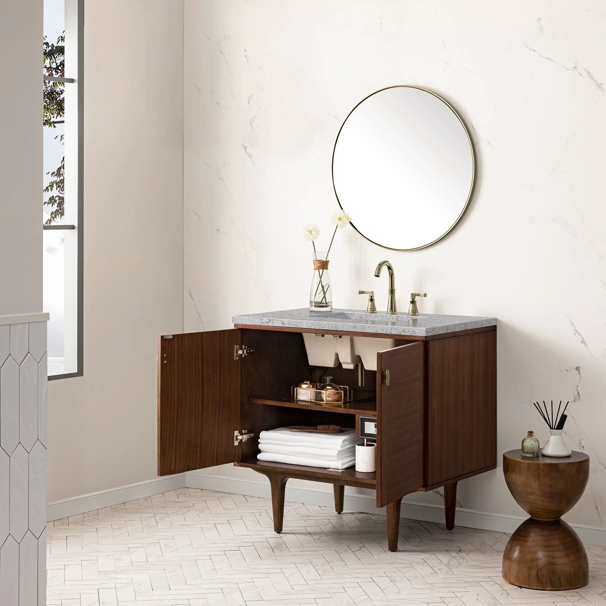 mid-century walnut vanity