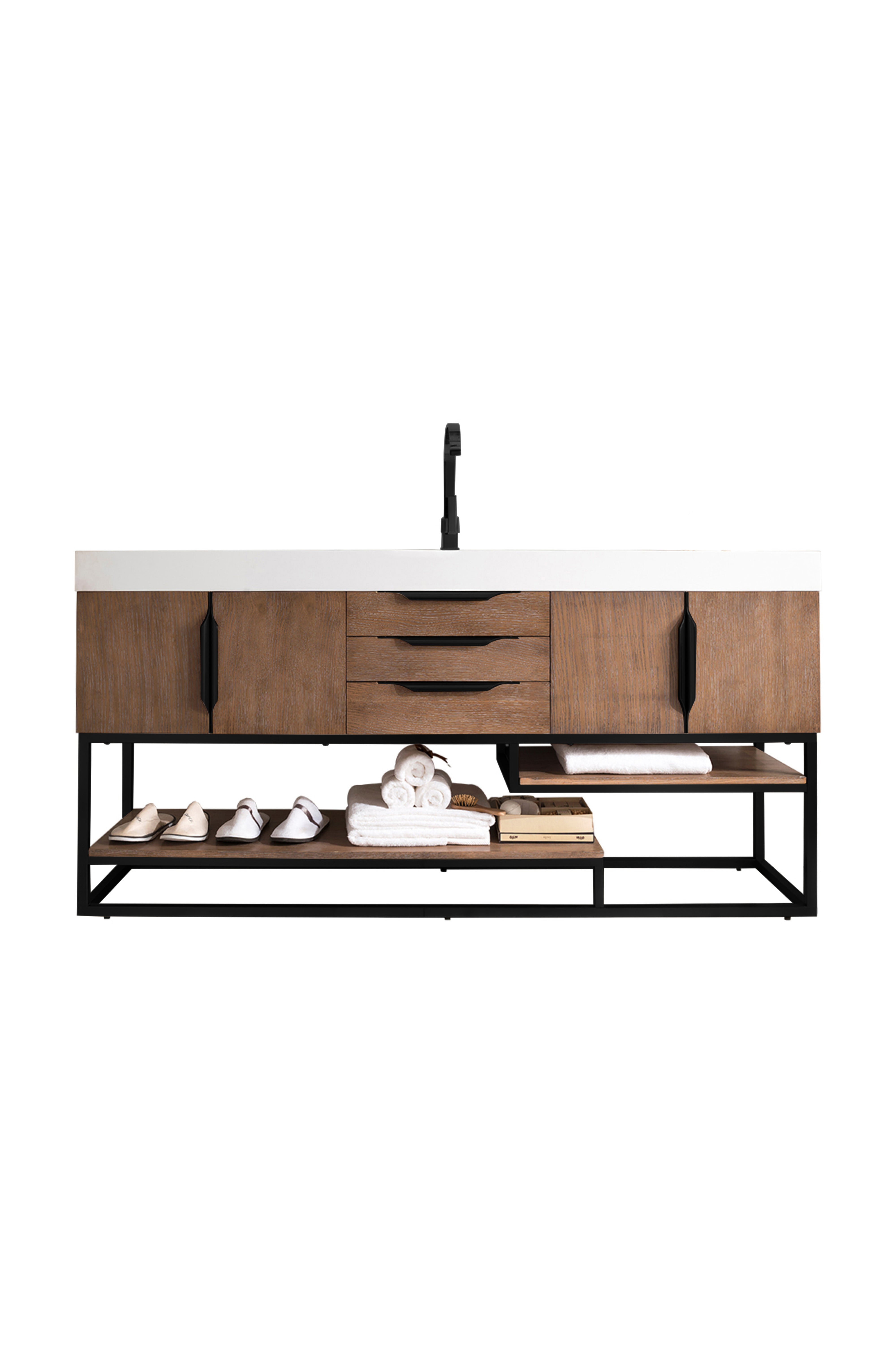 James Martin Vanities Columbia 72" Single Vanity With Matte Black Base Glossy White Composite Stone Top