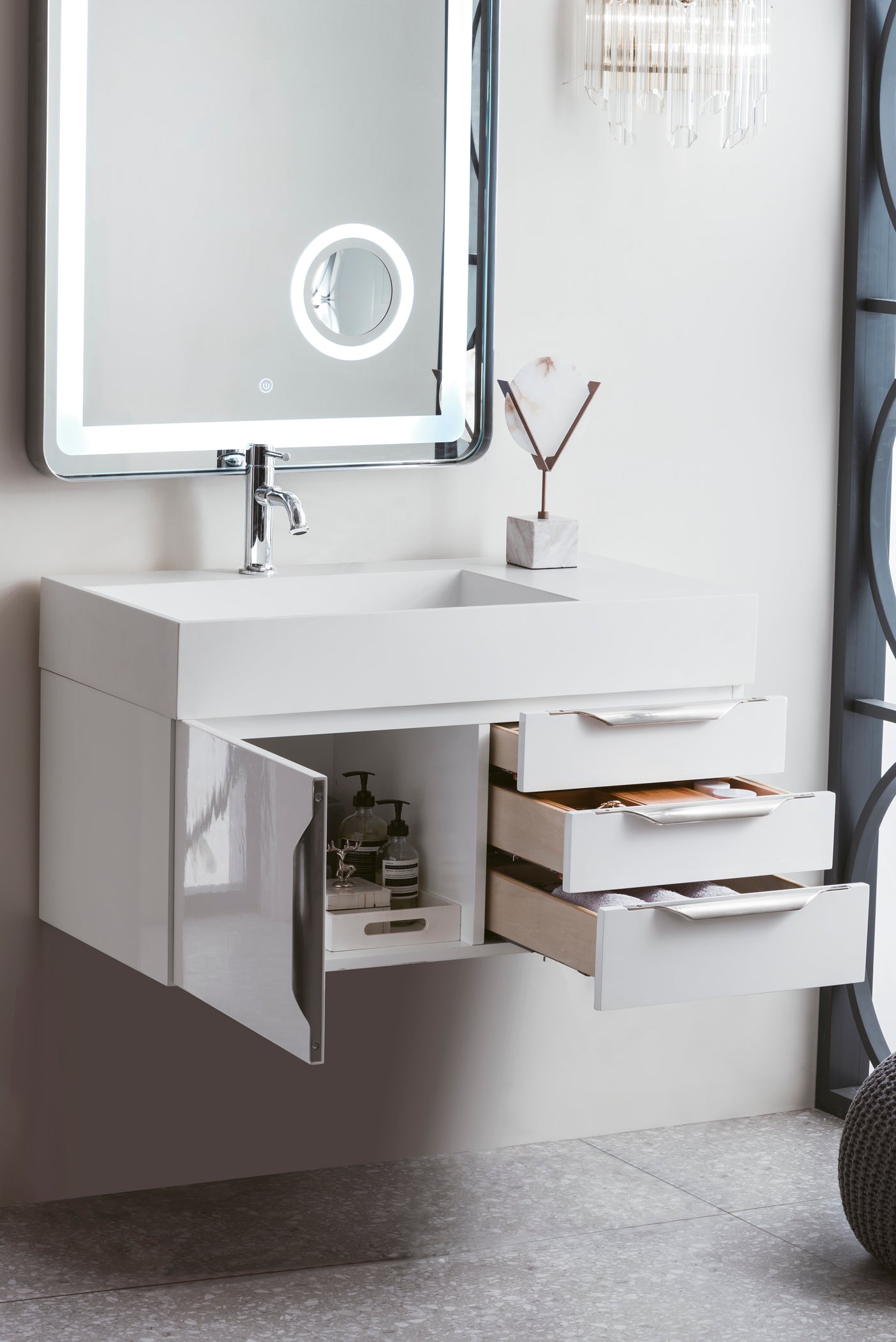 glossy white vanity