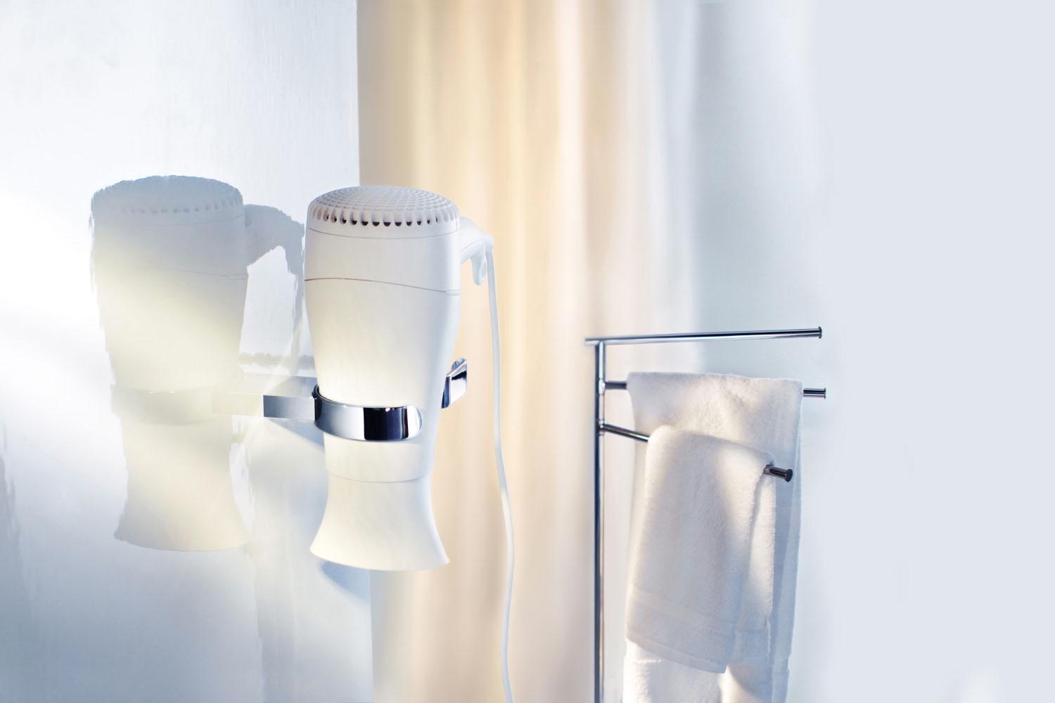 polished chrome holder for hairdryer