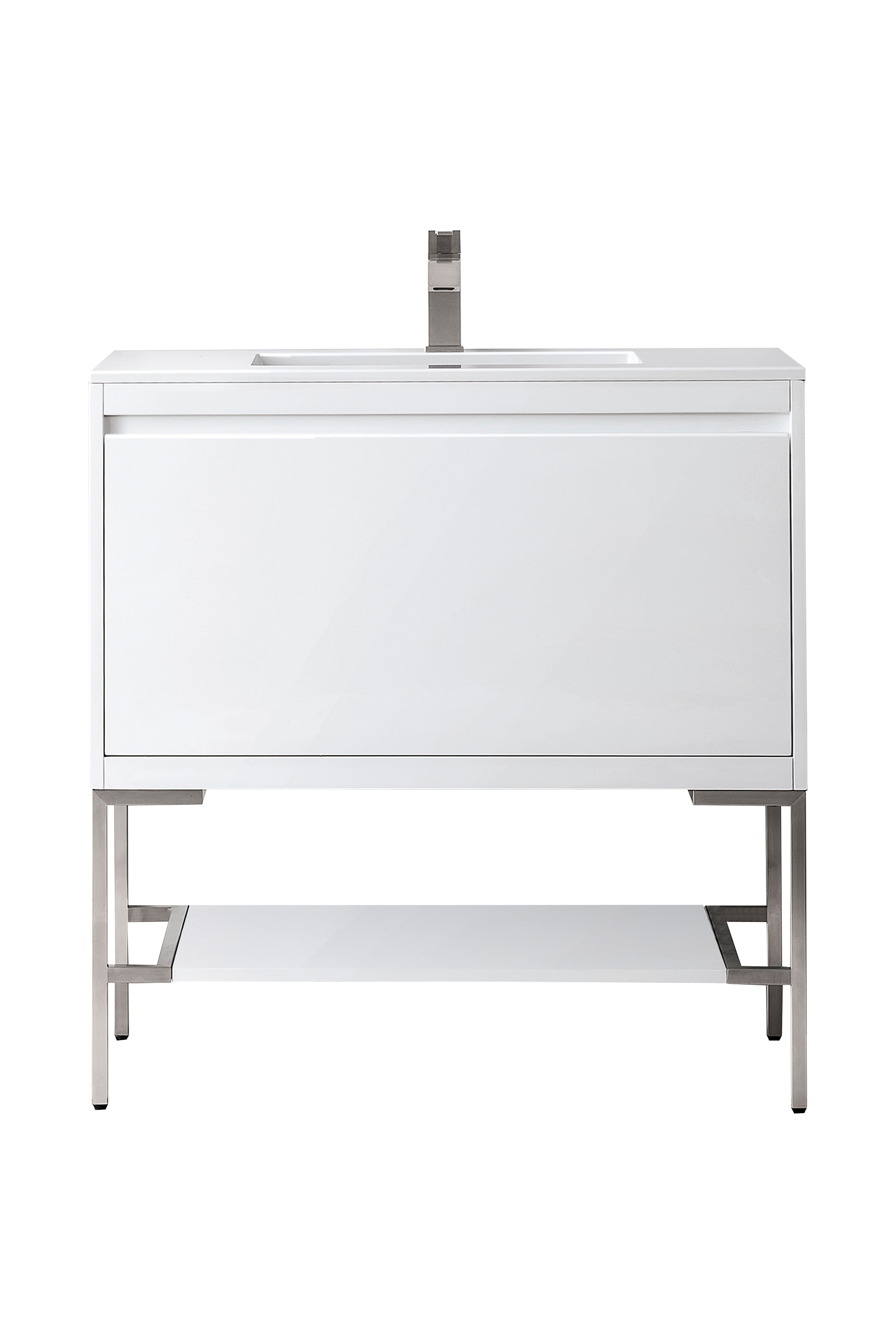 James Martin Vanities Mantova 35.4" Single Vanity - Glossy White - Brushed Nickel Base