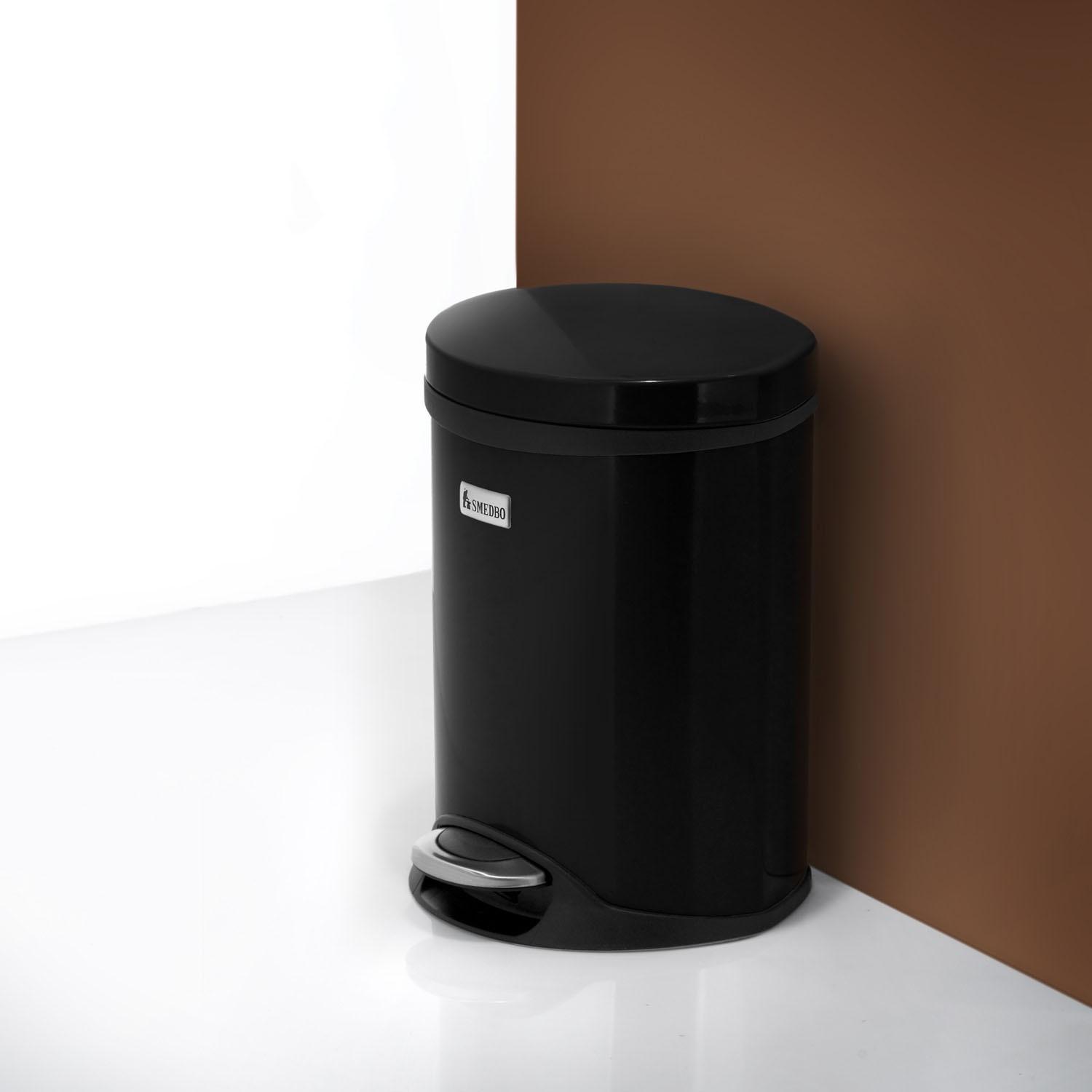 black lacquered stainless steel pedal bin