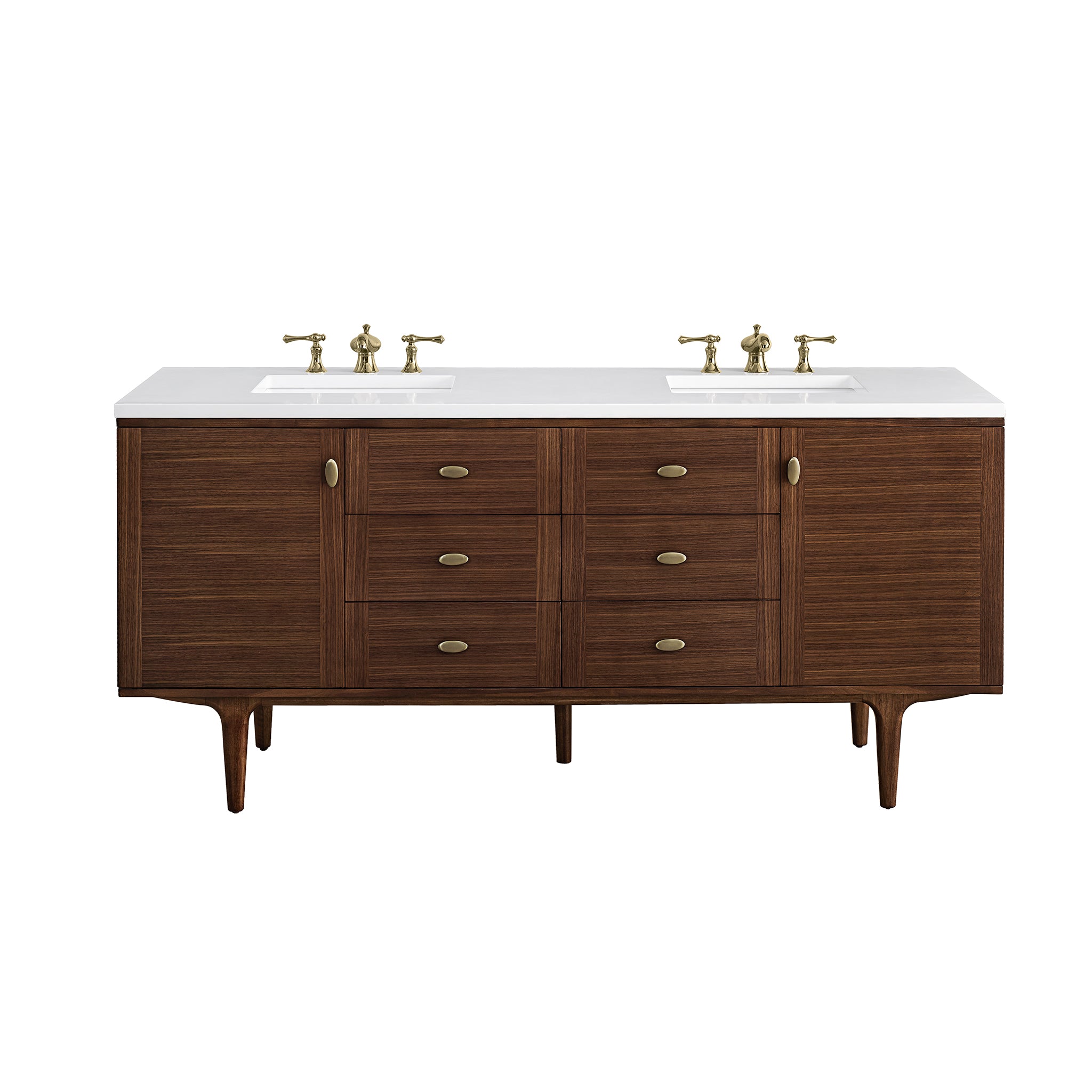 James Martin Vanities Amberly 72" Double Vanity - Mid-Century Walnut