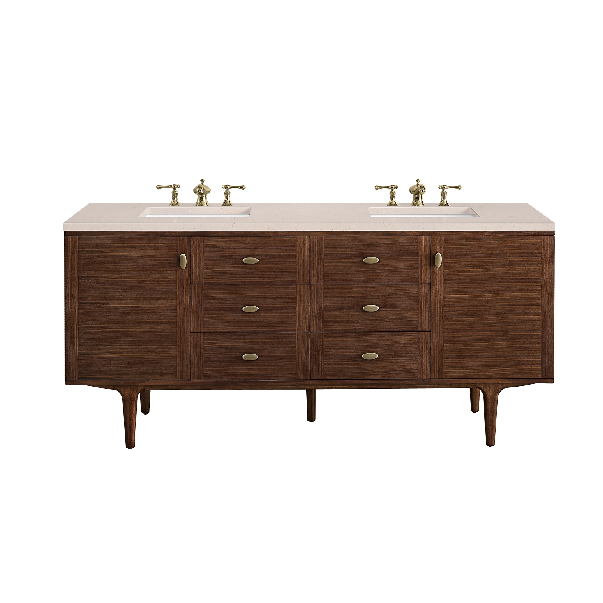 James Martin Vanities Amberly 72" Double Vanity - Mid-Century Walnut