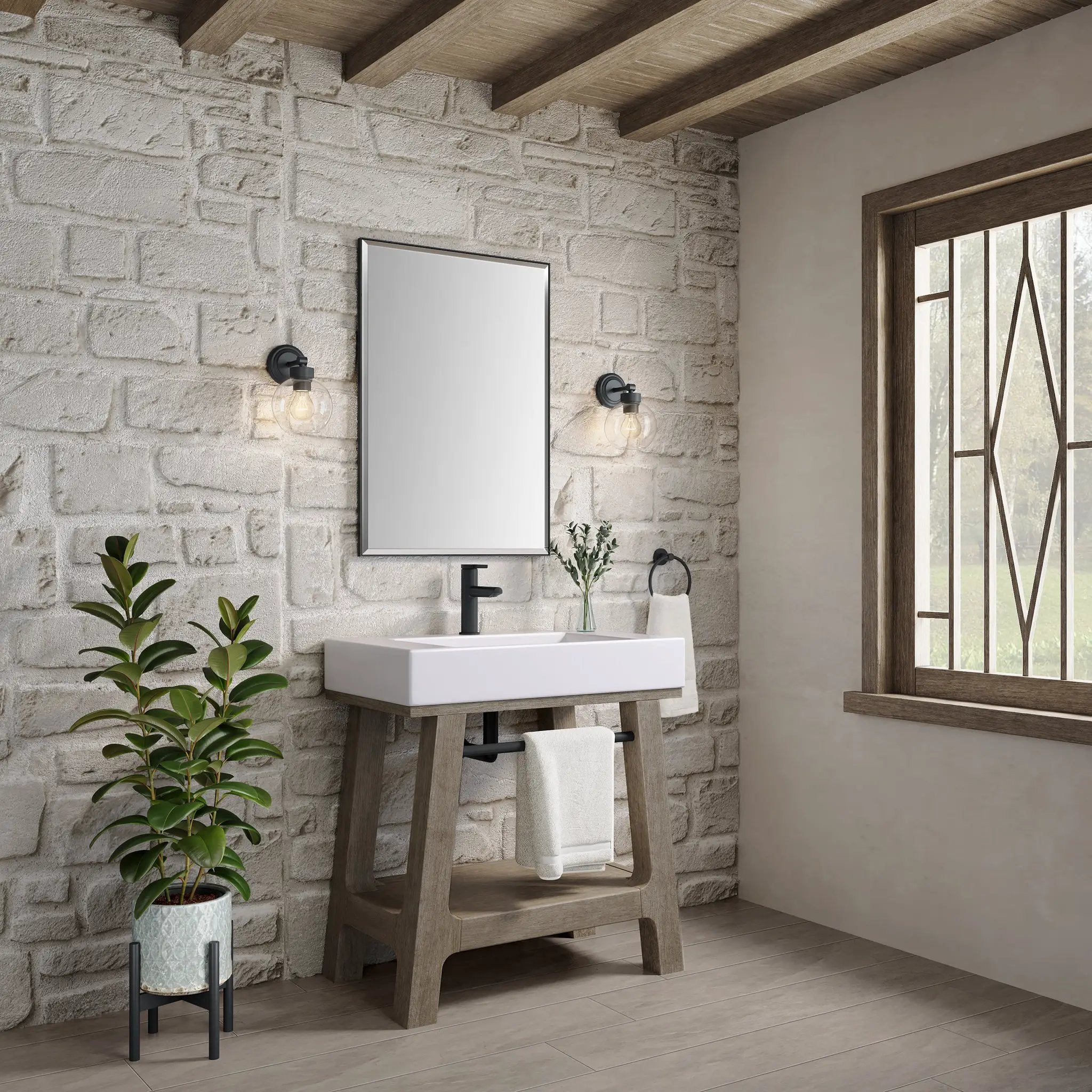 weathered timber sink console
