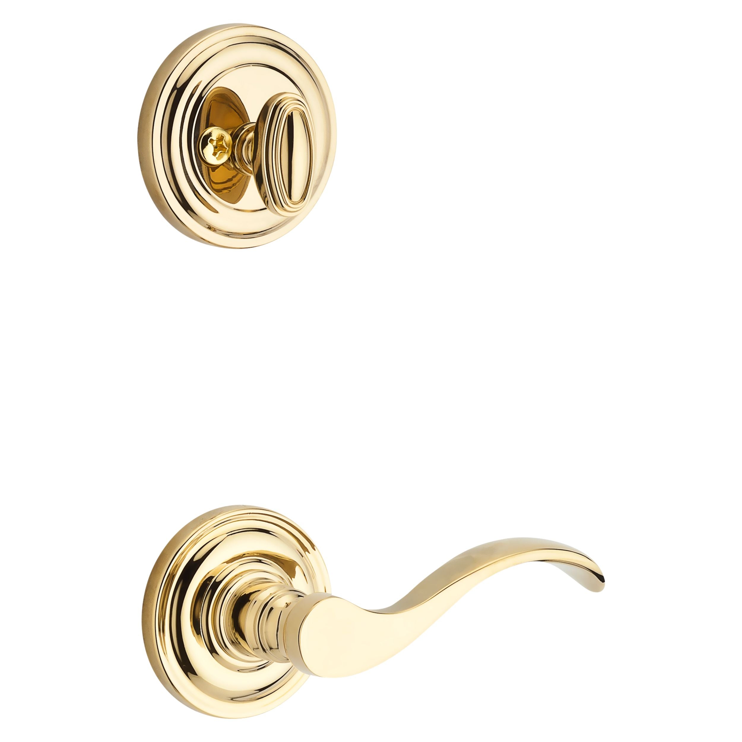 polished brass door handle and lever