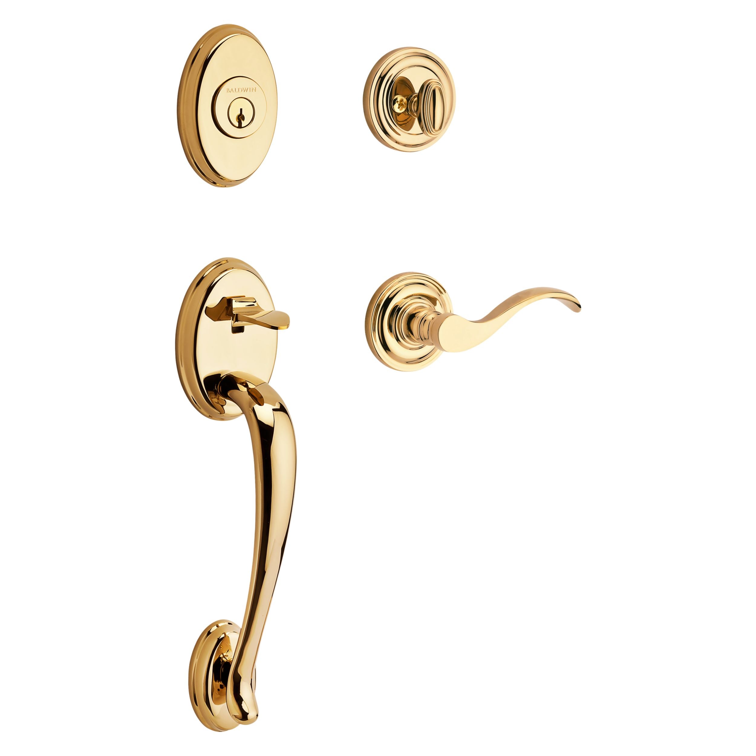 polished brass door handle and lever