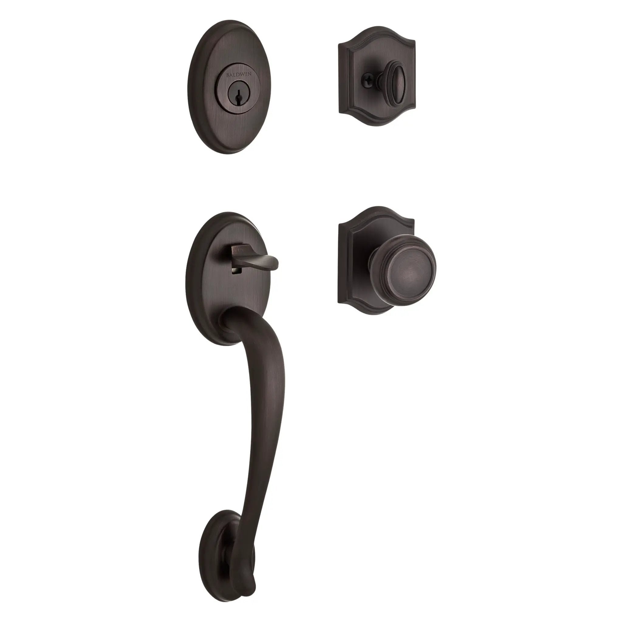 Baldwin Reserve Columbus Handleset x Traditional Knob with Arch Interior by Baldwin