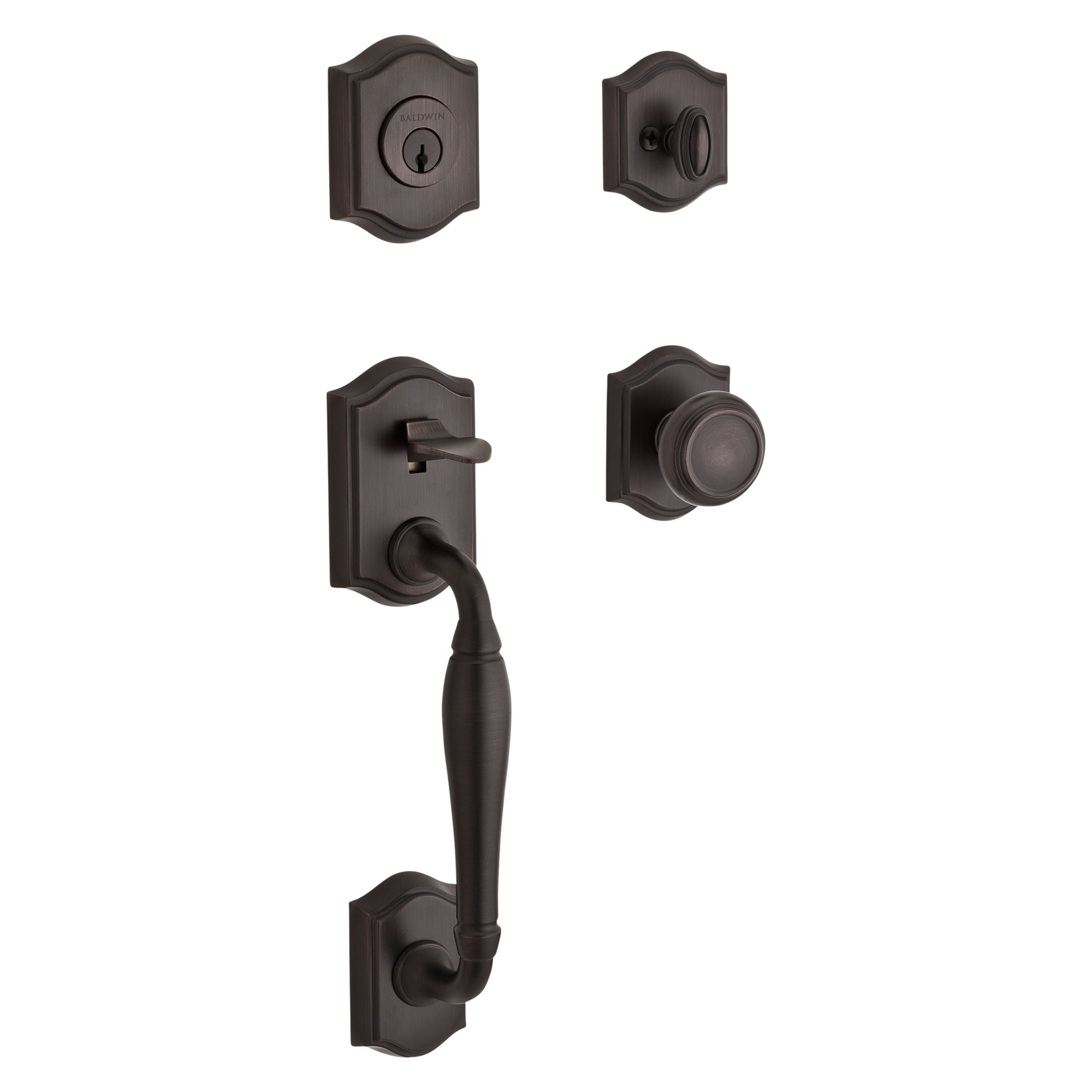 Baldwin Reserve Westcliff Handleset x Traditional Knob with Arch Interior