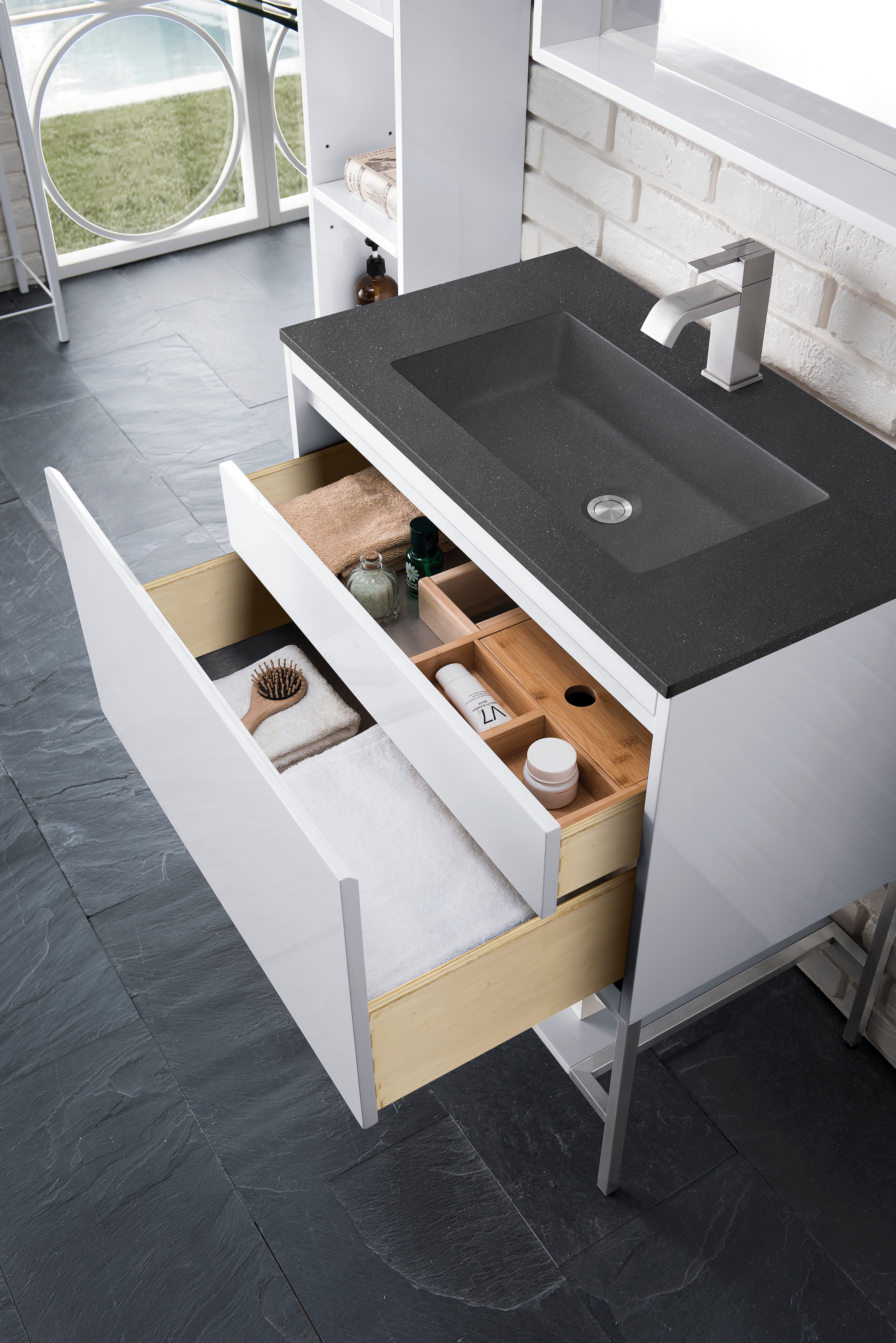 charcoal black composite stone top vanity