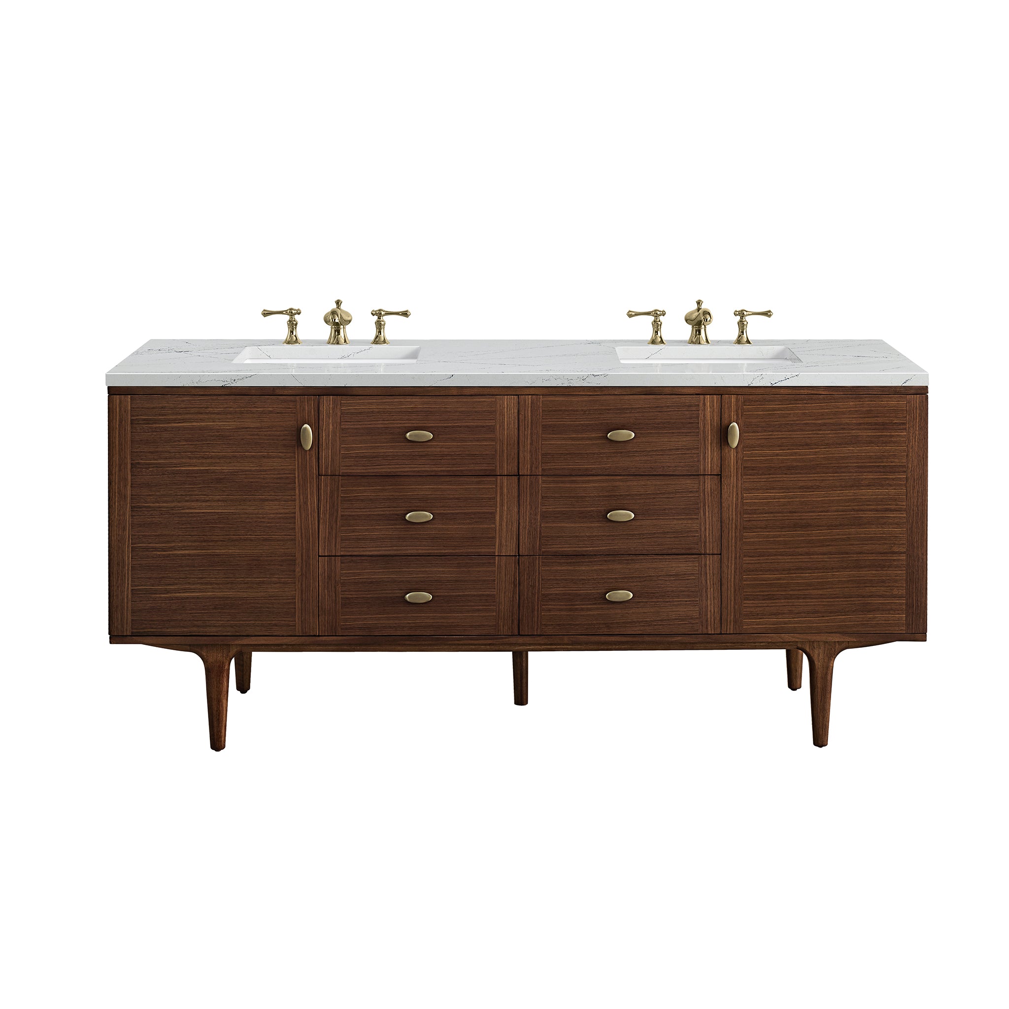 James Martin Vanities Amberly 72" Double Vanity - Mid-Century Walnut