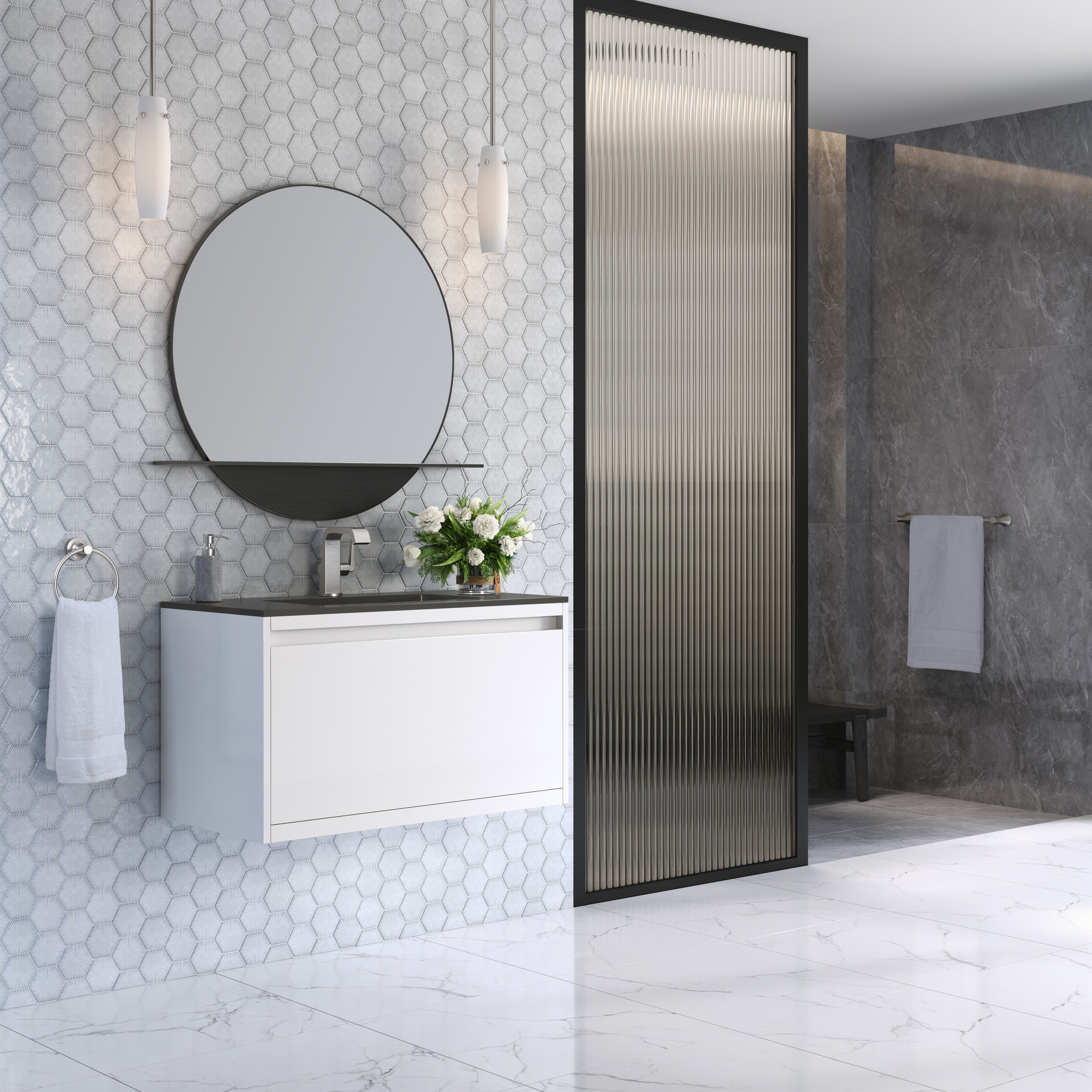 charcoal black composite stone top vanity