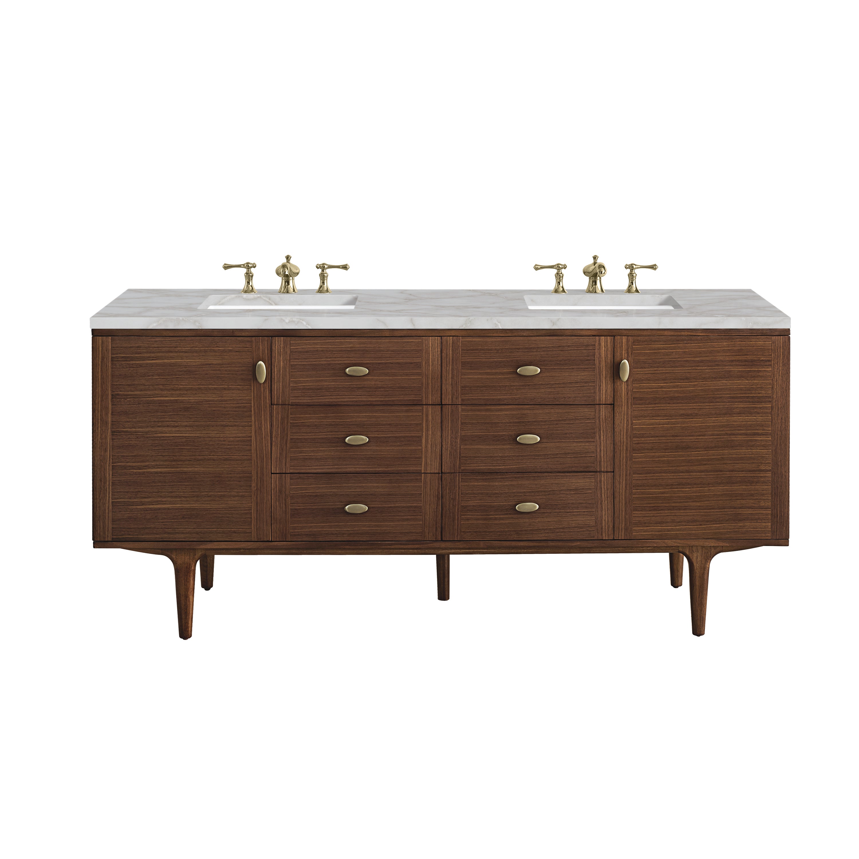 James Martin Vanities Amberly 72" Double Vanity - Mid-Century Walnut