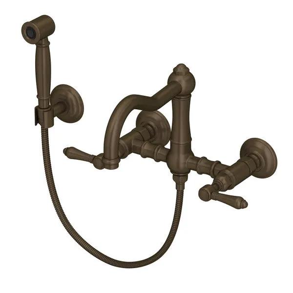 Rohl Acqui Wall Mount Bridge Kitchen Faucet with Sidespray and Column Spout by Rohl