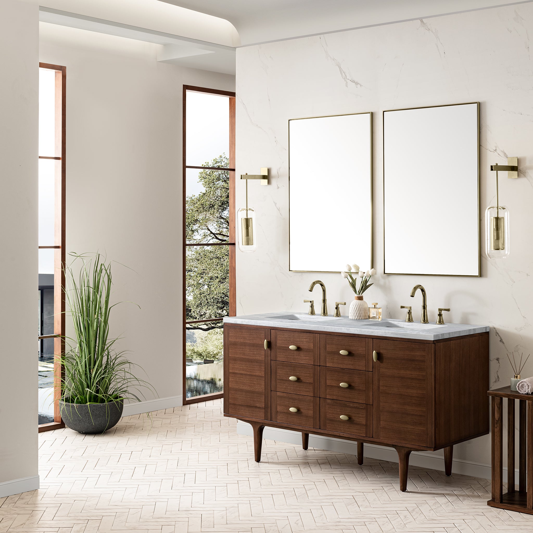 mid-century walnut vanity