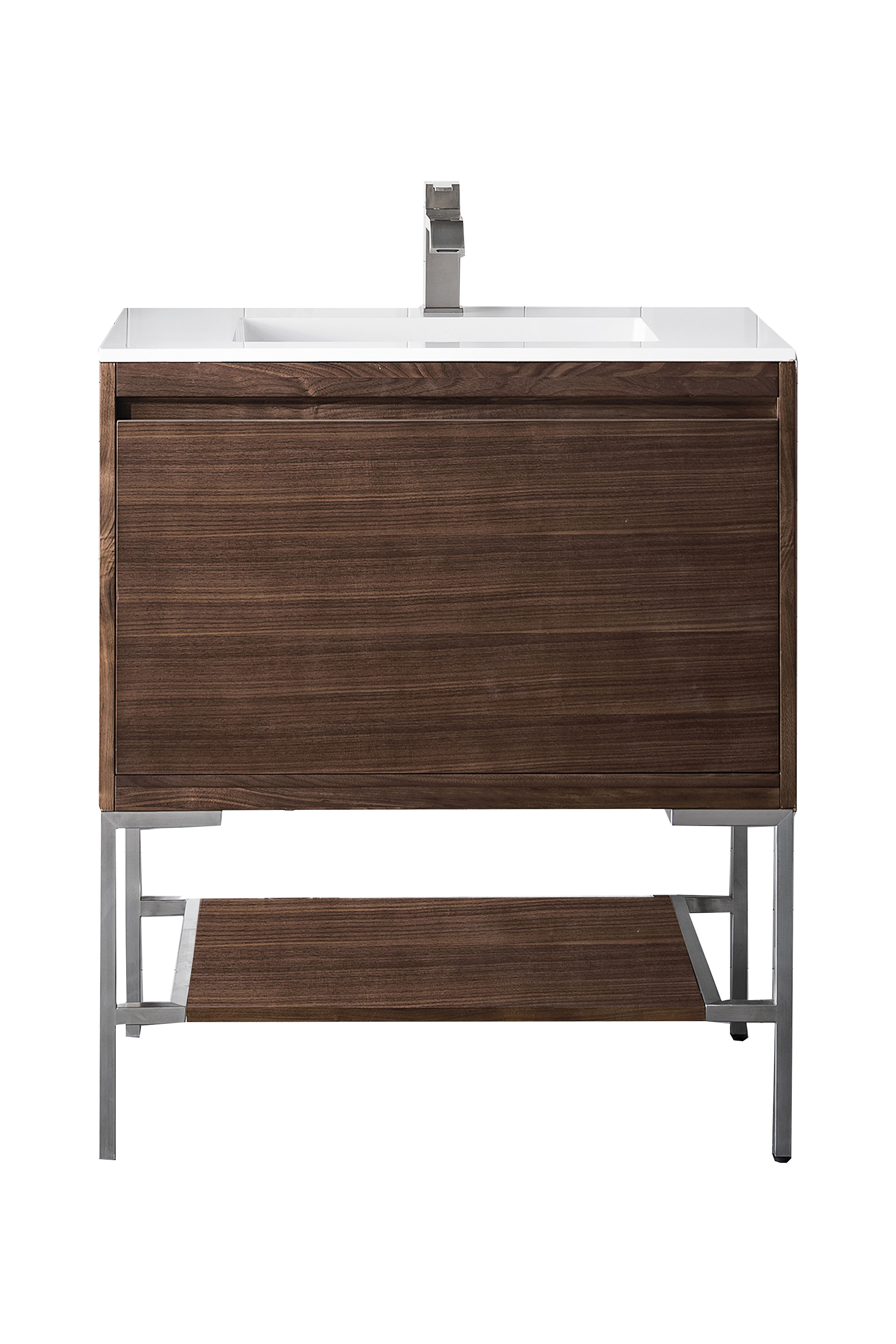 James Martin Vanities Mantova 31.5" Single Vanity - Mid-Century Walnut - Brushed Nickel Base