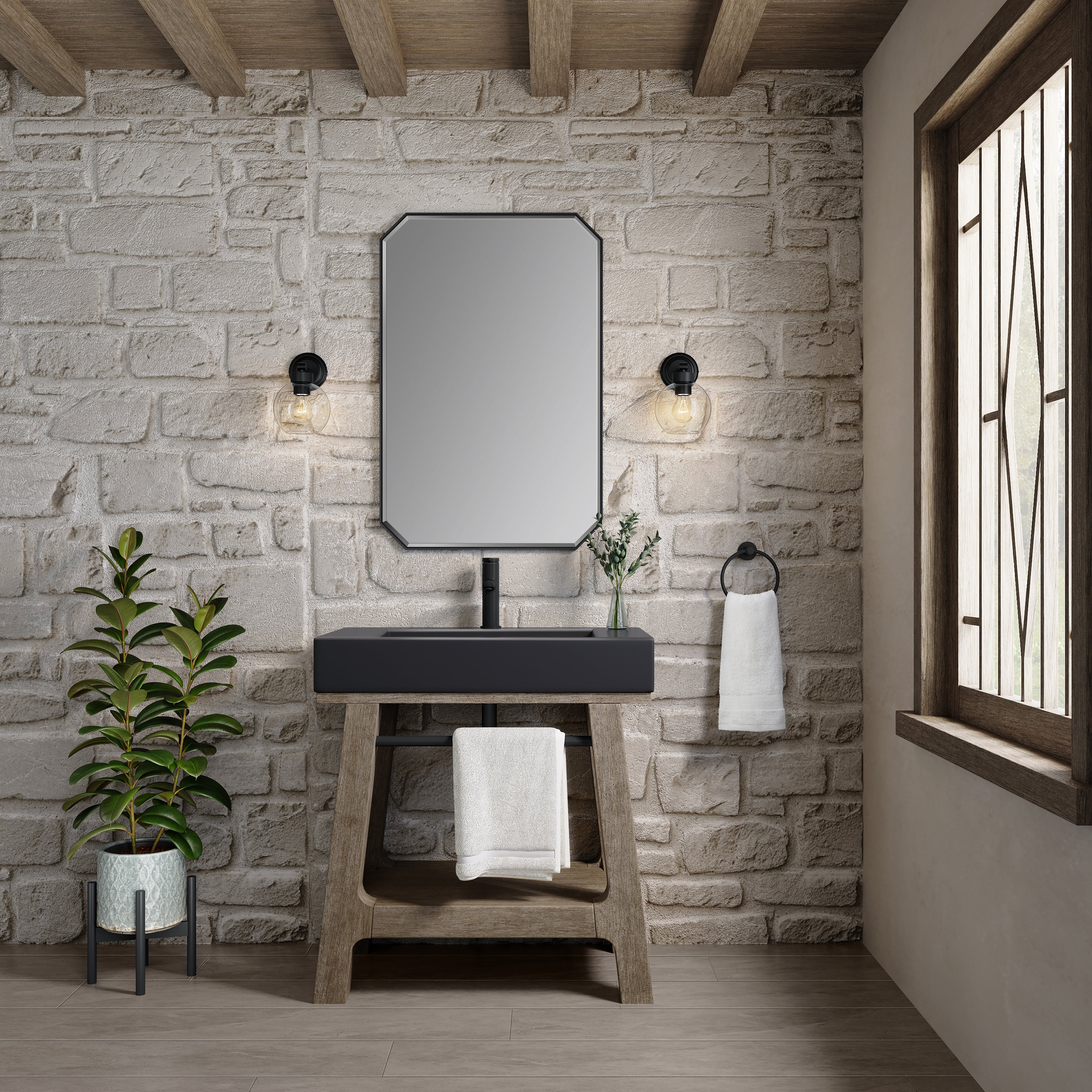 weathered timber sink console