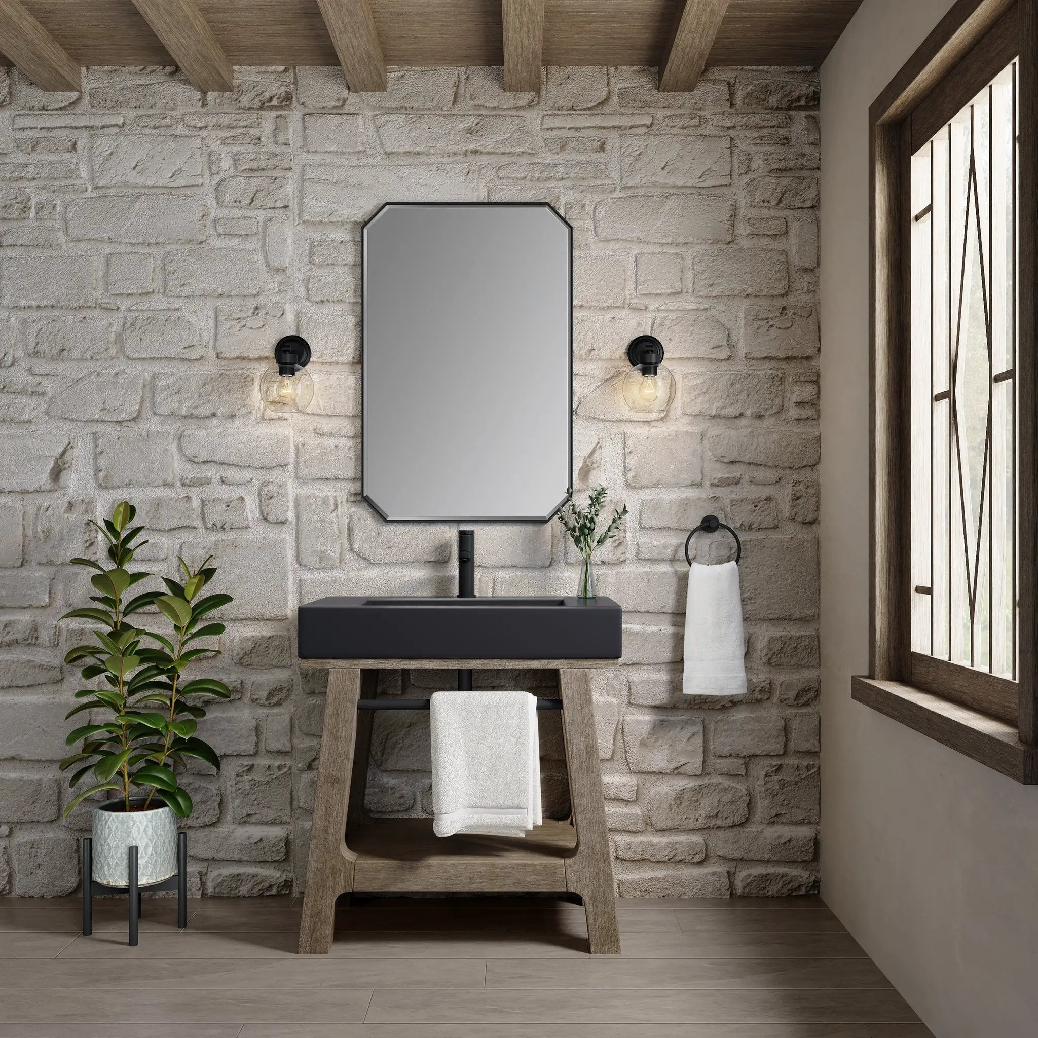 weathered timber sink console