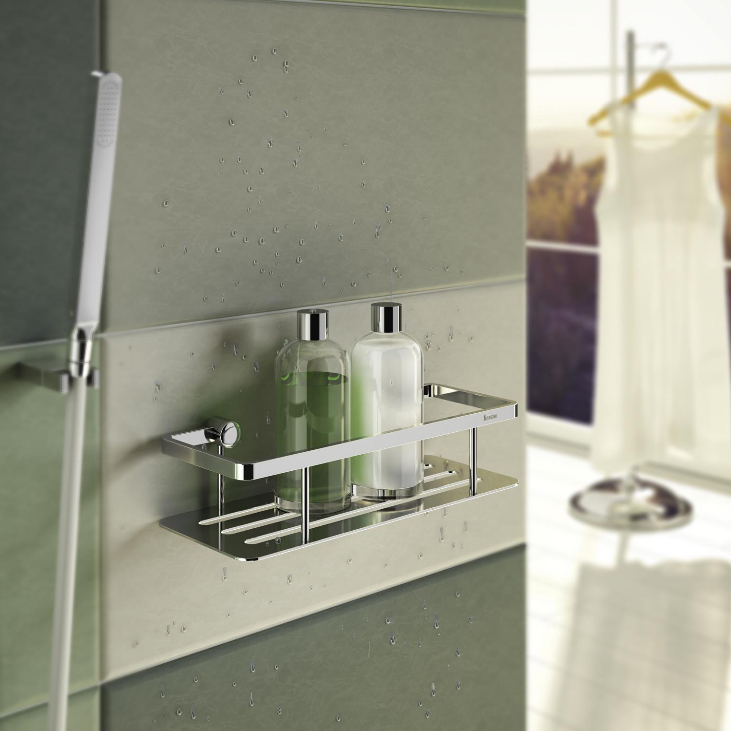 polished chrome shower basket