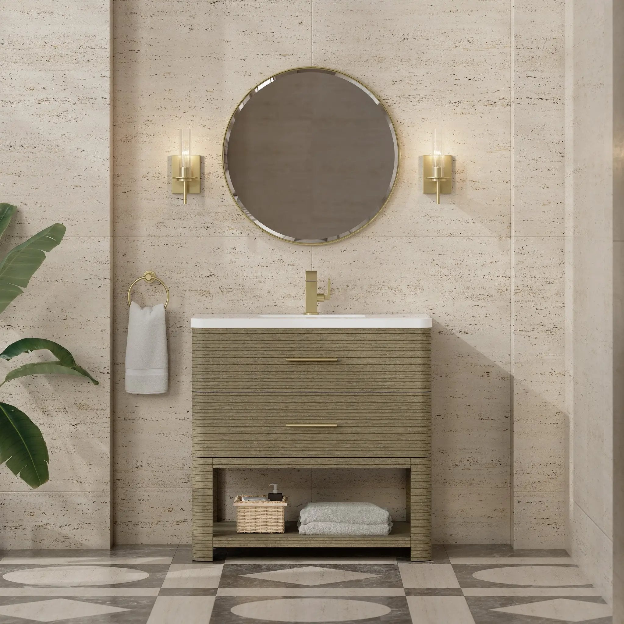 pebble oak vanity