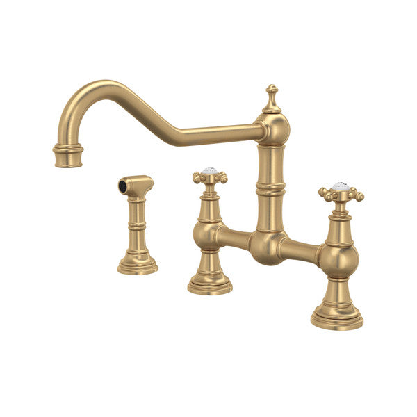 Rohl Edwardian Extended Spout Bridge Kitchen Faucet with Side Spray