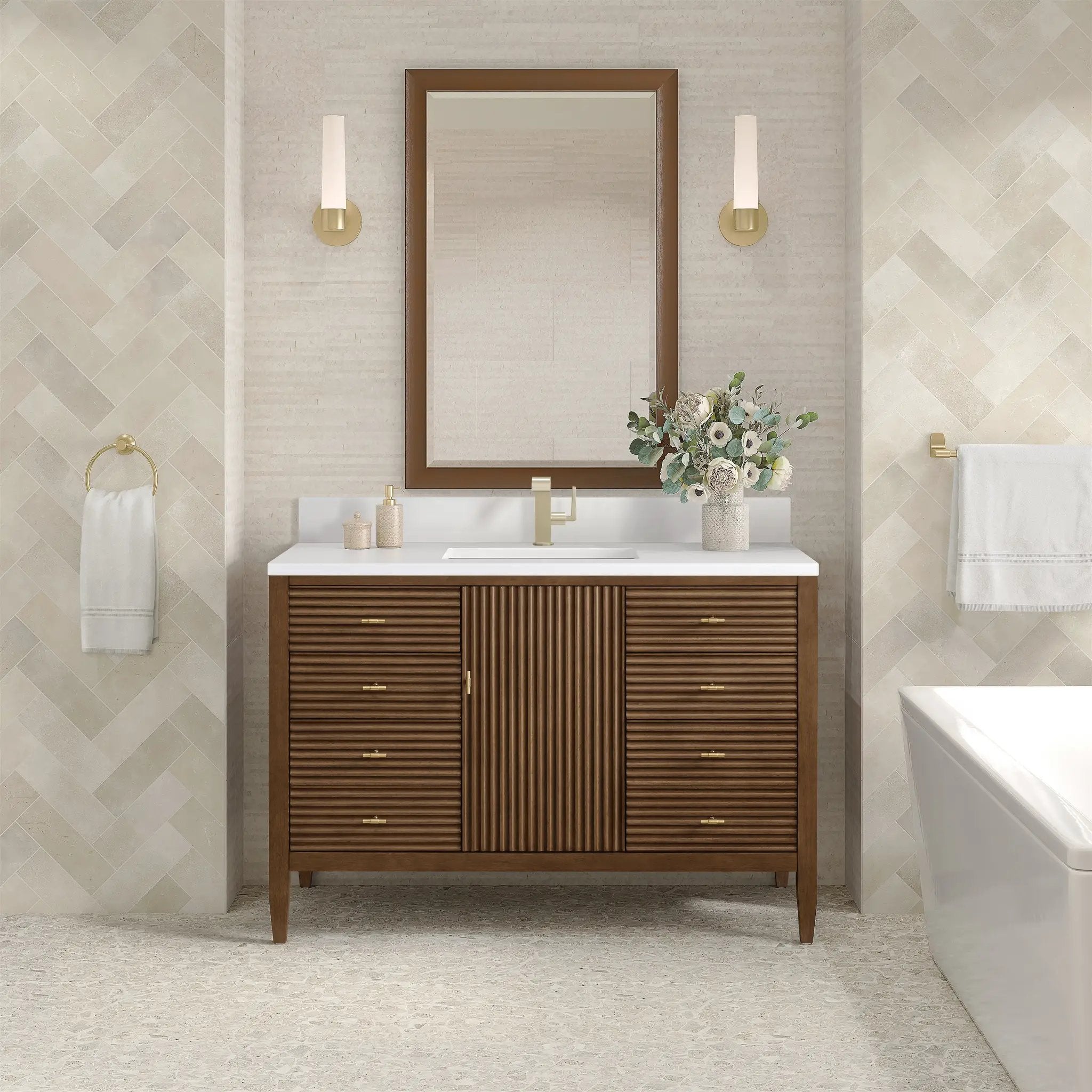 mid-century walnut vanity