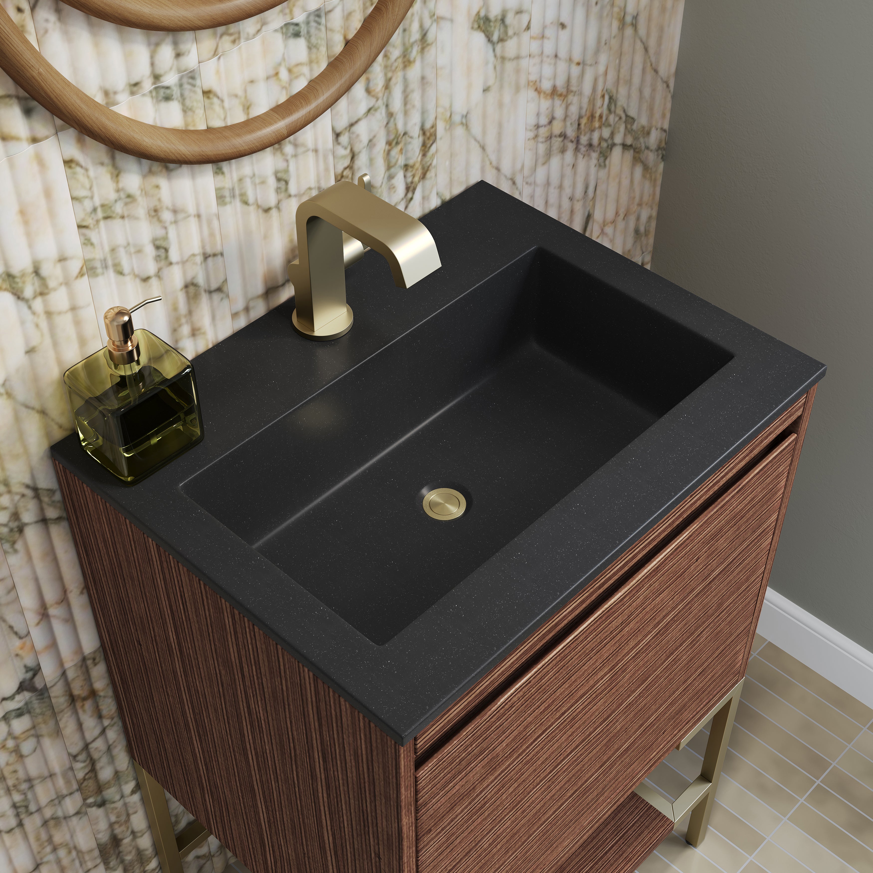 charcoal black composite stone top vanity