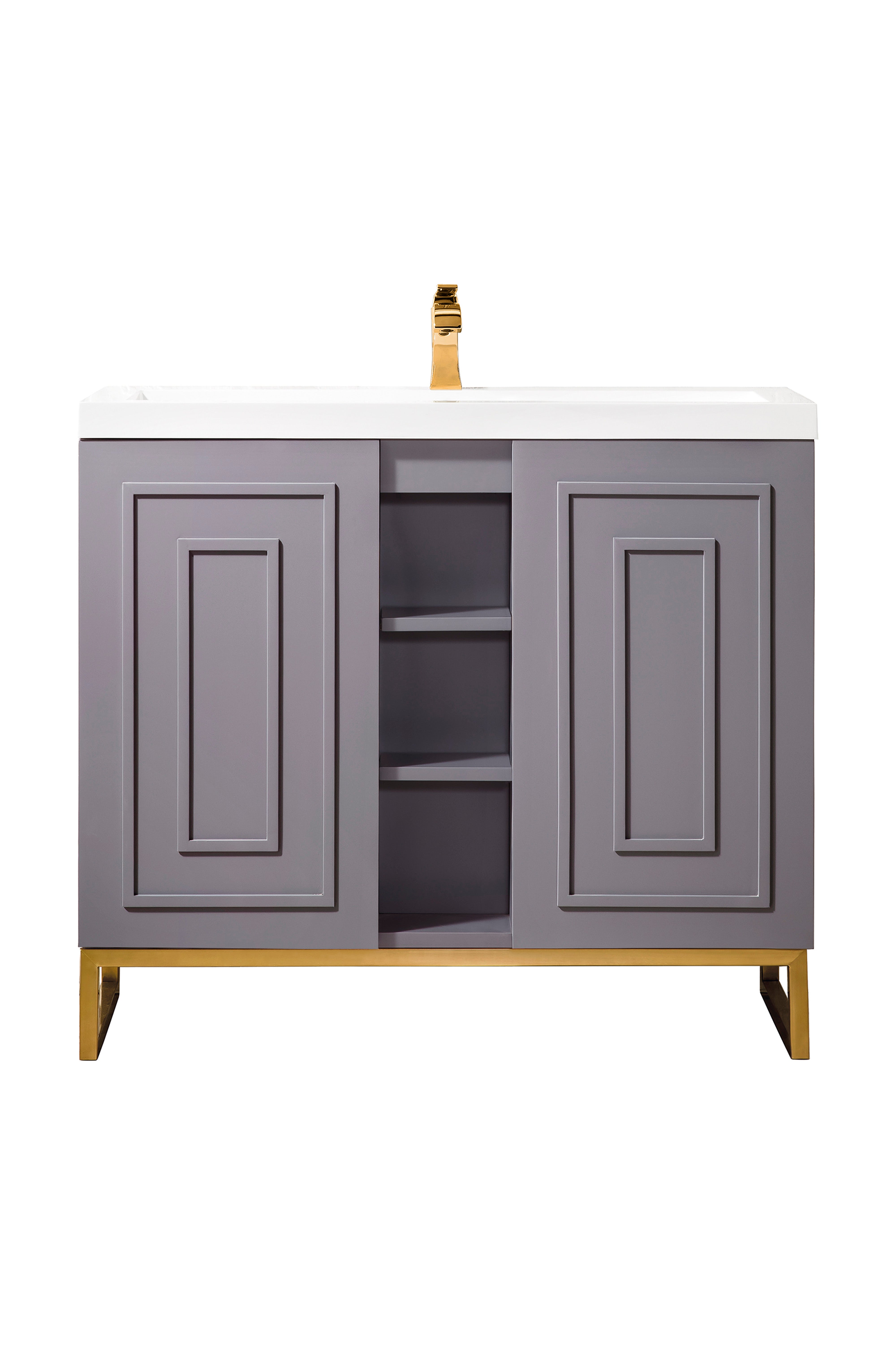 James Martin Vanities Alicante 39.5" Single Vanity With Radiant Gold Base and White Glossy Composite Stone Top