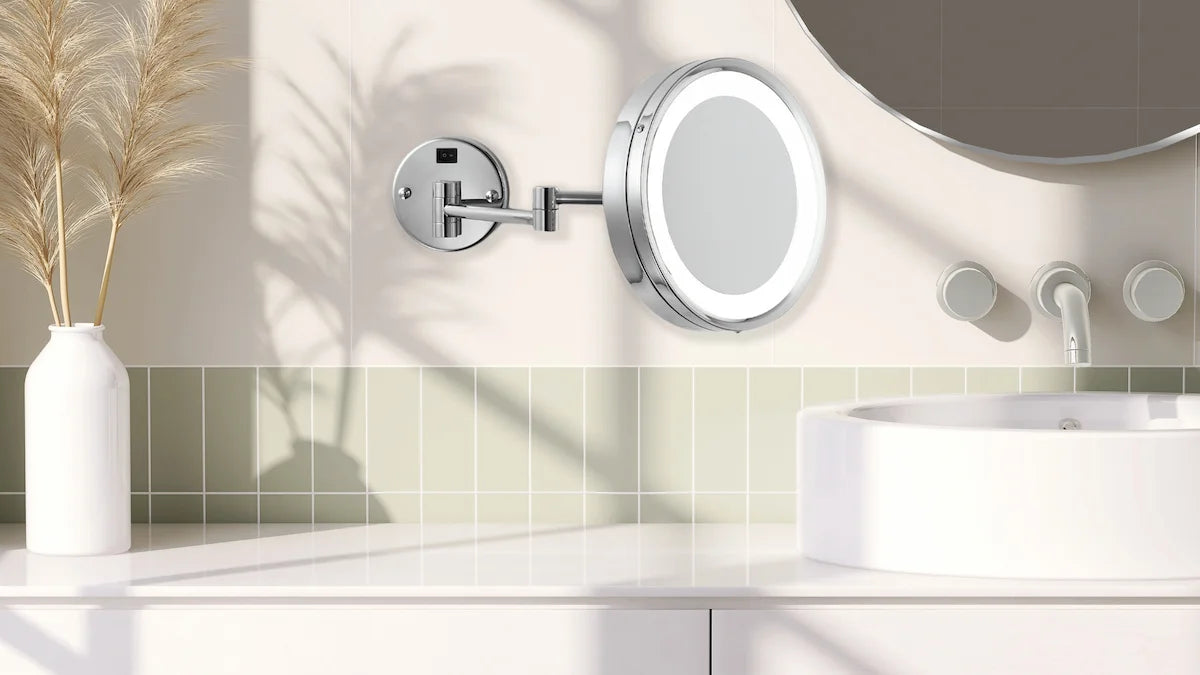 brushed stainless makeup mirror