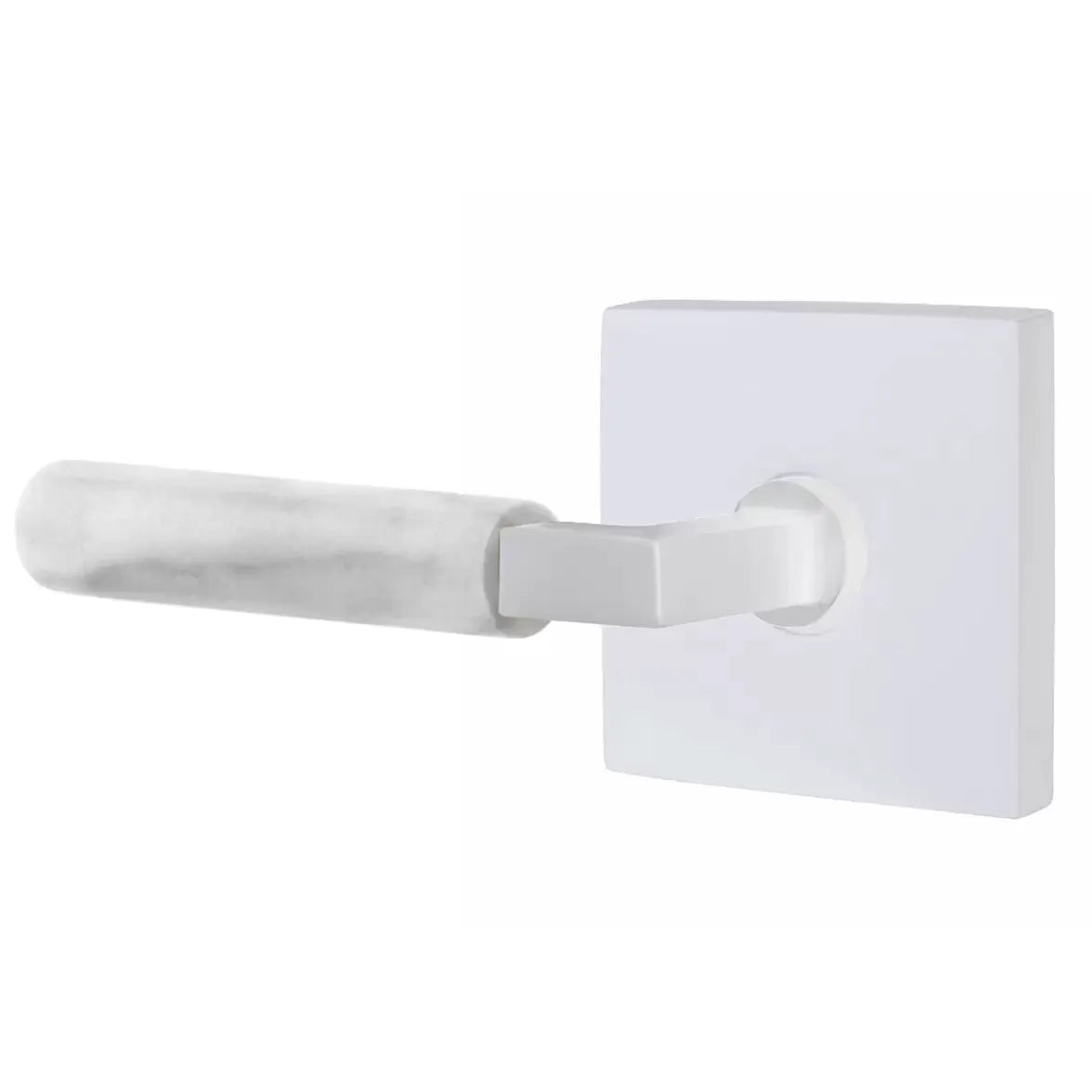 Emtek White Marble Lever with L-Square Stem and Square Rose by Emtek