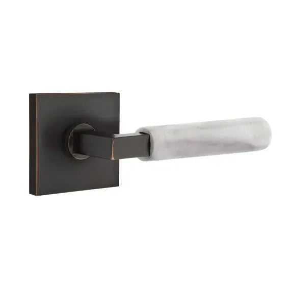 Emtek White Marble Lever with L-Square Stem and Square Rose by Emtek