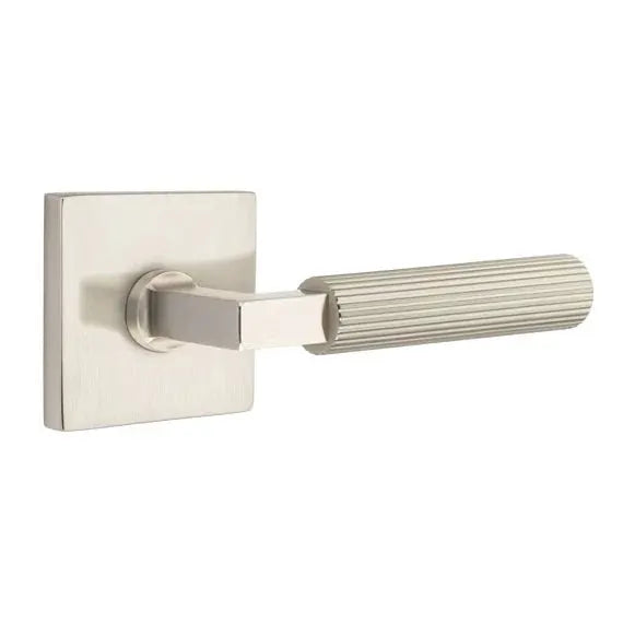 Emtek Straight Knurled Lever with L-Square Stem and Square Rose by Emtek