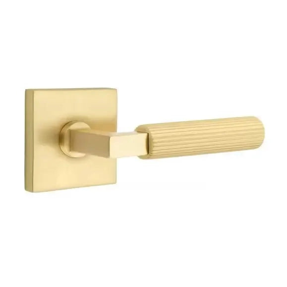 Emtek Straight Knurled Lever with L-Square Stem and Square Rose by Emtek