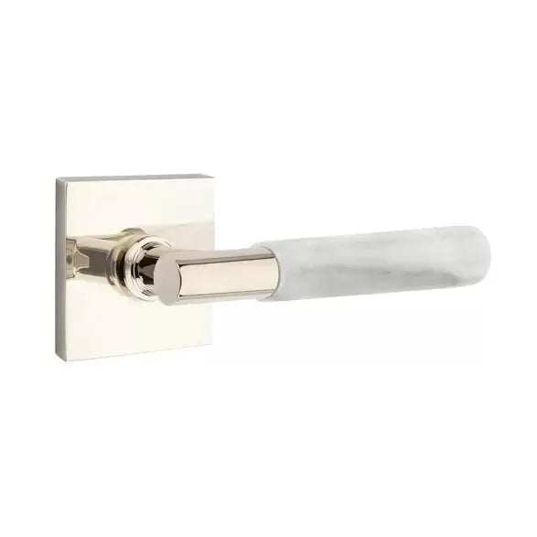 Emtek White Marble Lever with T-Bar Stem and Square Rose by Emtek