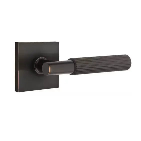 Emtek Straight Knurled Lever with T-Bar Stem and Square Rose by Emtek