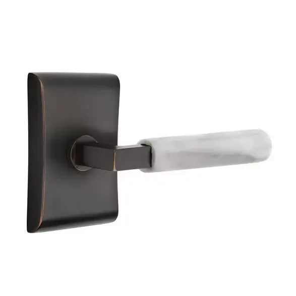 Emtek White Marble Lever with L-Square Stem and Neos Rose by Emtek