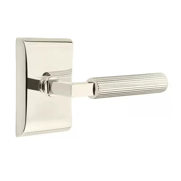 Emtek Straight Knurled Lever with L-Square Stem and Neos Rose by Emtek