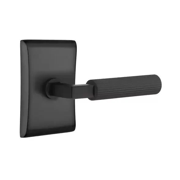 Emtek Straight Knurled Lever with L-Square Stem and Neos Rose by Emtek