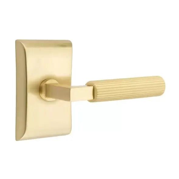 Emtek Straight Knurled Lever with L-Square Stem and Neos Rose by Emtek