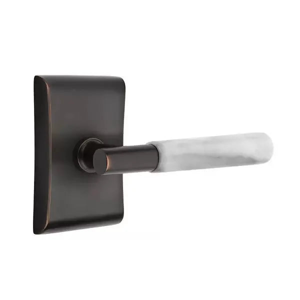 Emtek White Marble Lever with T-Bar Stem and Neos Rose by Emtek
