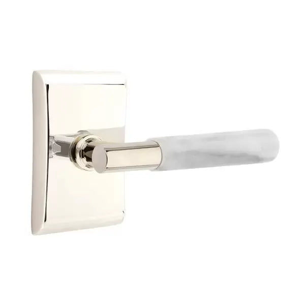 Emtek White Marble Lever with T-Bar Stem and Neos Rose by Emtek