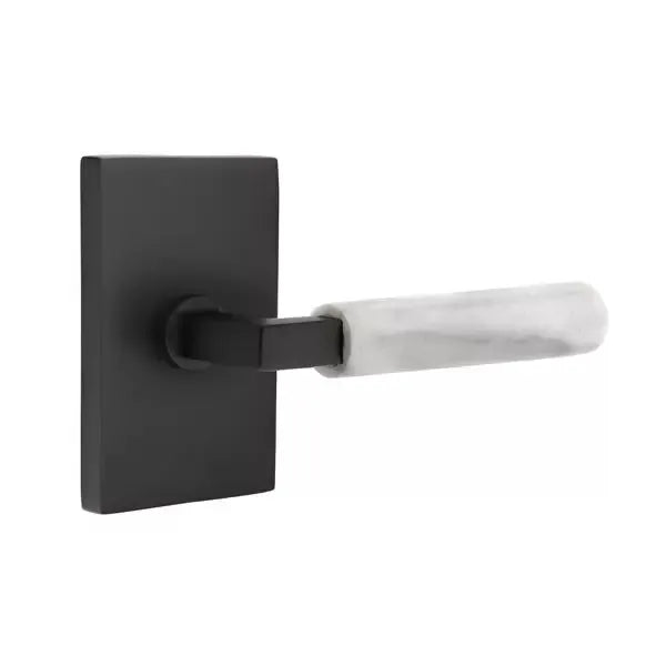 Emtek White Marble Lever with L-Square Stem and Modern Rectangular Rose by Emtek