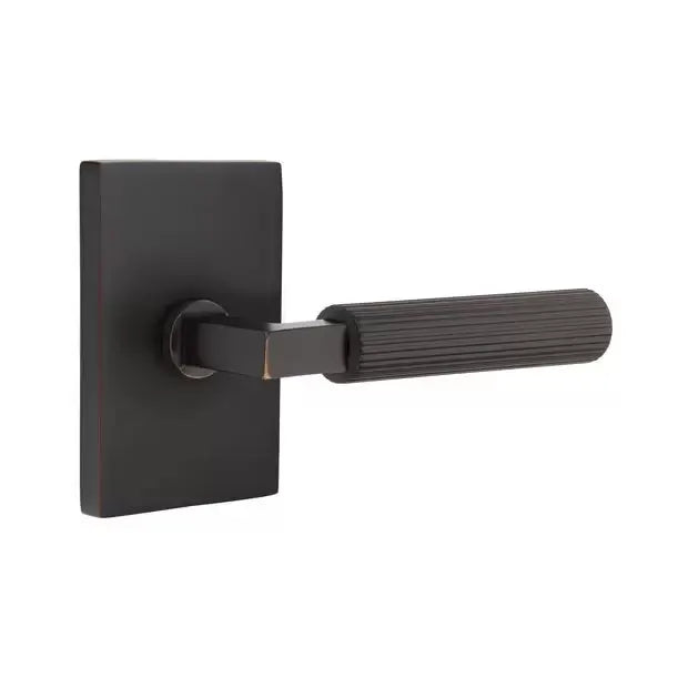 Emtek Straight Knurled Lever with L-Square Stem and Modern Rectangular Rose by Emtek