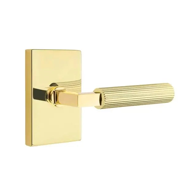 Emtek Straight Knurled Lever with L-Square Stem and Modern Rectangular Rose by Emtek