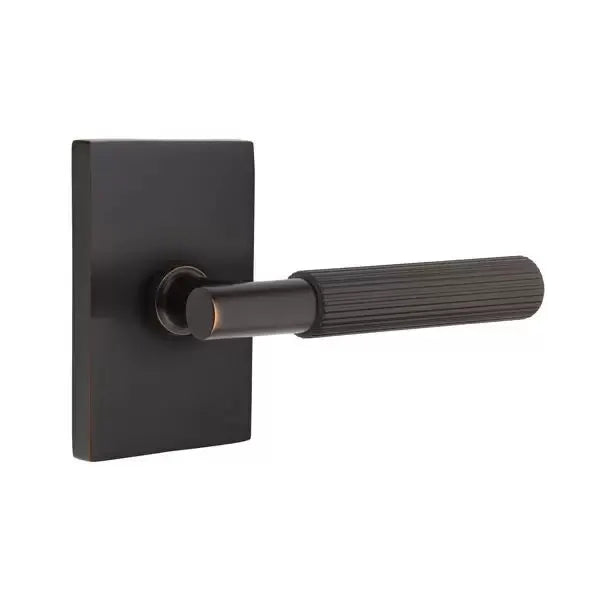 Emtek Straight Knurled Lever with T-Bar Stem and Modern Rectangular Rose by Emtek