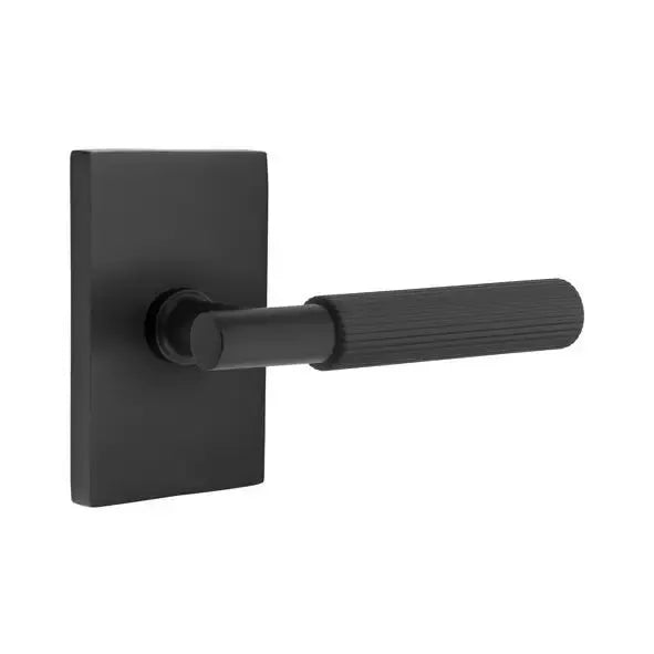 Emtek Straight Knurled Lever with T-Bar Stem and Modern Rectangular Rose by Emtek