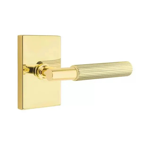 Emtek Straight Knurled Lever with T-Bar Stem and Modern Rectangular Rose by Emtek